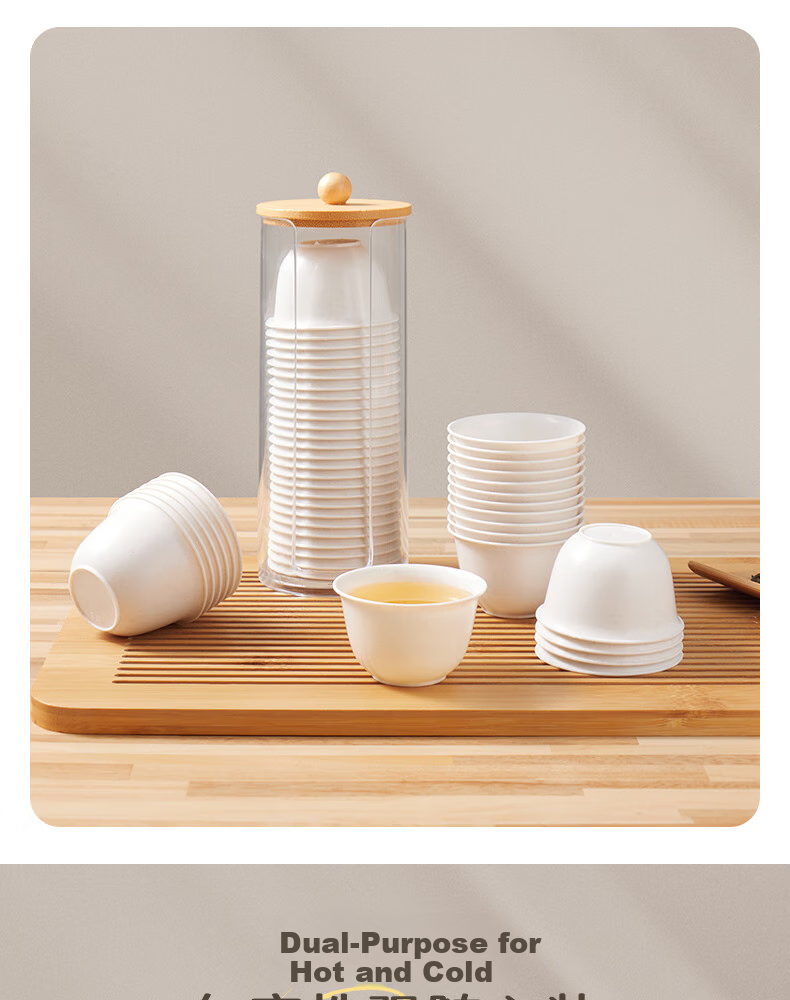 BJ Disposable Tea Cups, Kung Fu Tea 60ml Biodegradable Rice Husk Cups, High-Quality Heat-Resistant Tea Cups for Sipping, 100 Pieces + Cup Holder 6