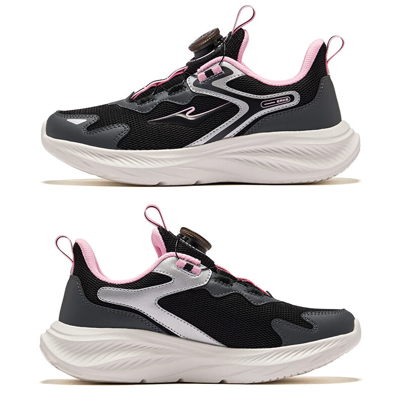 ERKE Kids Unisex Sports Shoes Children's Dial Buckle Mesh Running Shoes Microcrystalline White/Moonstone Gray Size 34 34