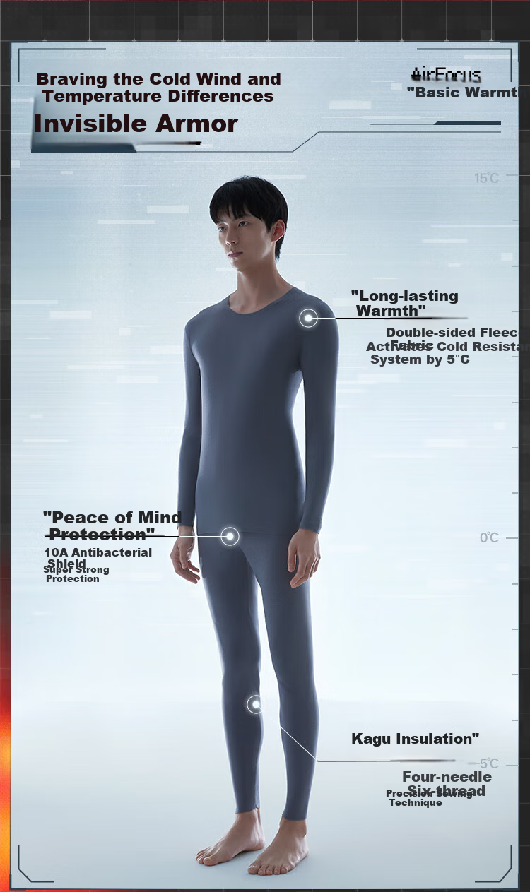 HLA [Xiaohuo-3 Fenhuo] Thermal Underwear for Men, New Style 2026 Double-Sided Fleece 230g Patch Autumn Top And Bottom Set 3
