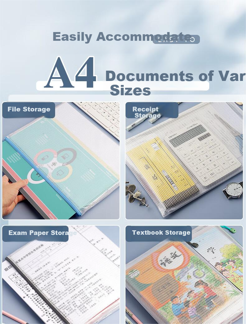 Licao File Bag Zipper Bag A4 Mesh Transparent Exam Paper Storage Bag for Middle School Entrance Exams And Elementary School Students, Subject Pouches, Large Capacity Office File Folder Macaron Color 10 Pieces 5