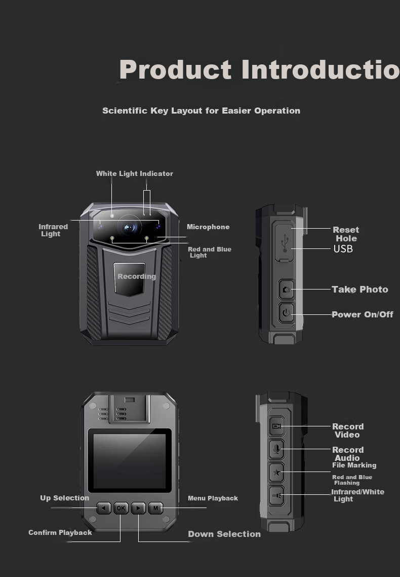 Falu Law Enforcement Body Camera, 4K High-Definition Night Vision, Chest-Mounted Work Recorder, Portable Recording Device DSJ-F6 13