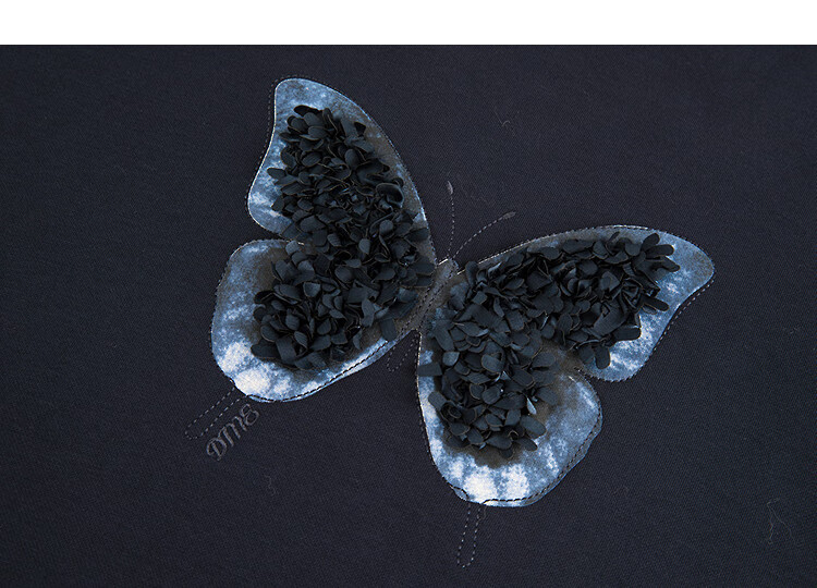 Demana [350G Thermal Outlet Fleece] Winter Crew Neck 3D Floral Butterfly Embroidered Loose Sweatshirt Top 16