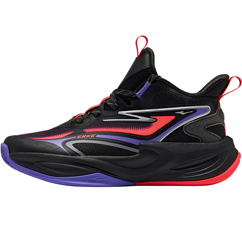 ERKE Kids Mesh Sneakers Boys and Girls Children's Cushioned Lace-up Basketball Shoes Black/Fluorescent Bright Red Size 33