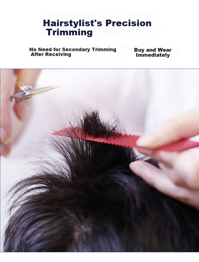 Baisitang Men's Wig Natural Full Head Cover Real Human Hair Wig 100% Real Hair Wig for Men with Slight Parting And Bangs 6