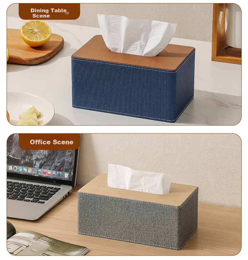 Ubility Leather Tissue Box Multifunctional Premium Desktop Remote Control Organizer Living Room High Aesthetic 9154 Classic Gray 15