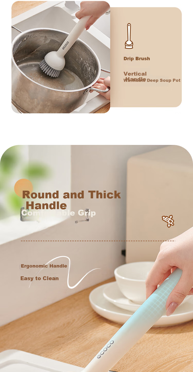 Ecoco Cup Brush Water Cup Cleaning Tool Baby Bottle 3-in-1 Multifunctional Long Handle Cup Brush E25203 White 6