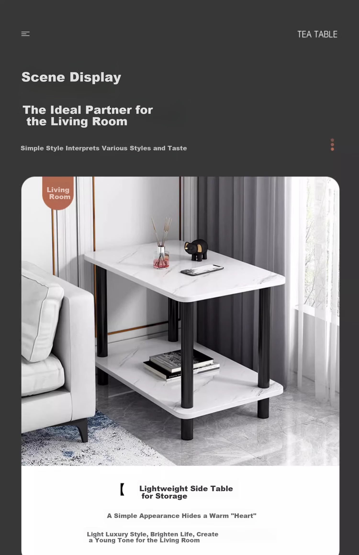 Gupujia Coffee Table, Simple And Luxurious Living Room Side Table, Small Apartment Guest Side Table, Balcony Double-Layer Storage Small Table, Tea Table 2