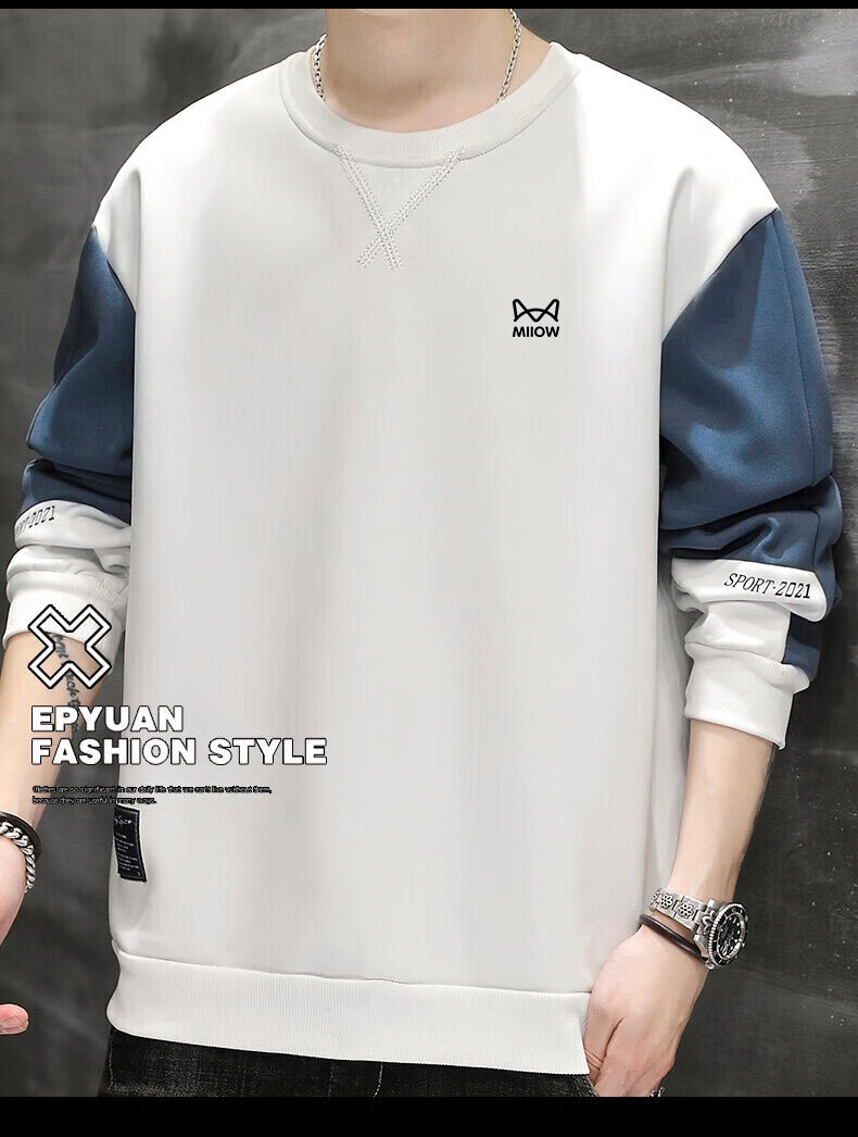 Miiow Men's Hoodie Spring Autumn Long Sleeve T-Shirt Trendy Casual Crew Neck Breathable Versatile Loose Base Shirt Black XL 5