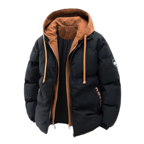 NASA MARVEL Men's Cotton Padded Jacket Autumn Winter Thickened Long Sleeve Warm Coat Black 3XL