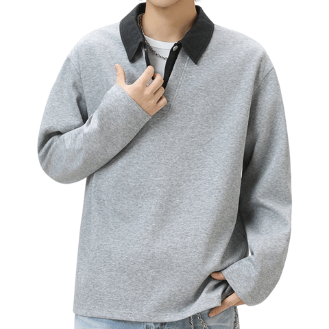 Homlean American Style Two-Piece Collar Sweatshirt Men Autumn Winter Trendy Loose Casual Polo Shirt HX13 Light Gray L