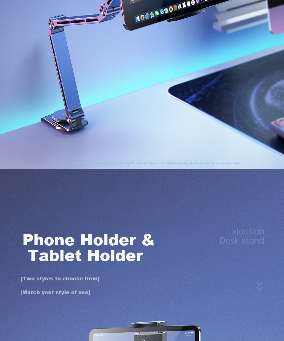 Xiaotian (JOPREE) Tablet Stand, Full Aluminum Alloy IPad Stand, Portable Office Screen Phone Stand, Desktop 360° Rotation Folding Stand for Watching Shows And TikTok Videos, Lazy Person's Portable Stand 1