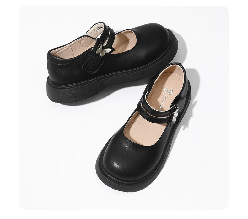 Guniya Girls Children's Leather Shoes Square Toe Breathable Soft Sole School Performance Shoes Black Matte Size 30 14