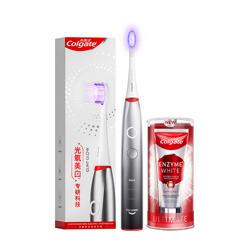 Colgate Blue Light Electric Toothbrush [Recommended by Sun Yingsha] Whitening Electric Toothbrush Gift for Men/Women Birthday Gift Ink Silver + Waterless Enzyme Toothpaste 101g