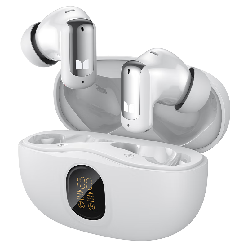 MONSTER N-Lite 217 Noise-Cancelling Semi-In-Ear Bluetooth Earphones Bluetooth 6.0 Digital Battery Display Call Noise Cancellation Long Battery Life Compatible with Apple Huawei Xiaomi Oppo White