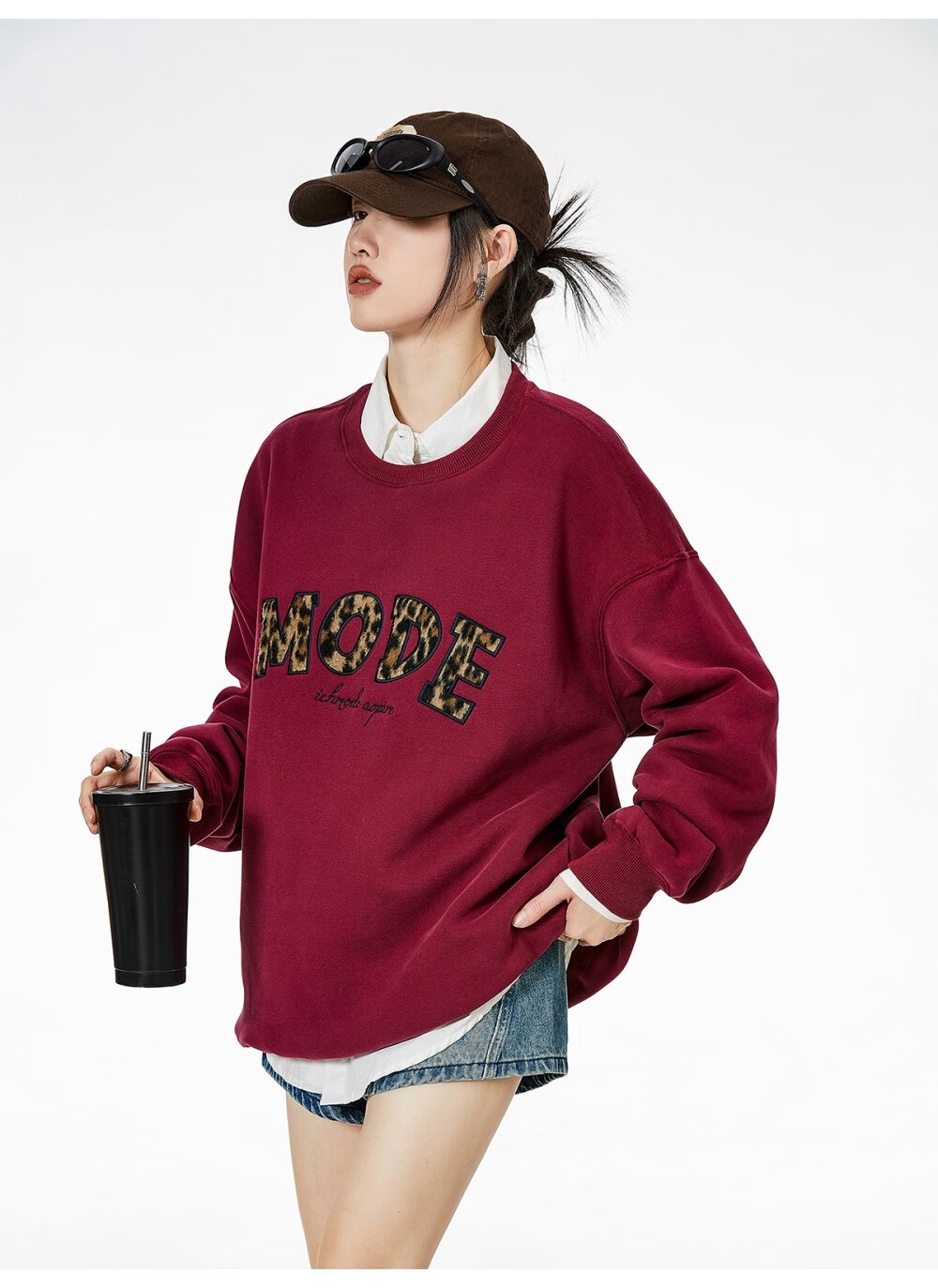 ICH MODE American Style Gray Crewneck Sweatshirt Women 2026 Spring New Loose Casual Jacket Top Light Gray S 42