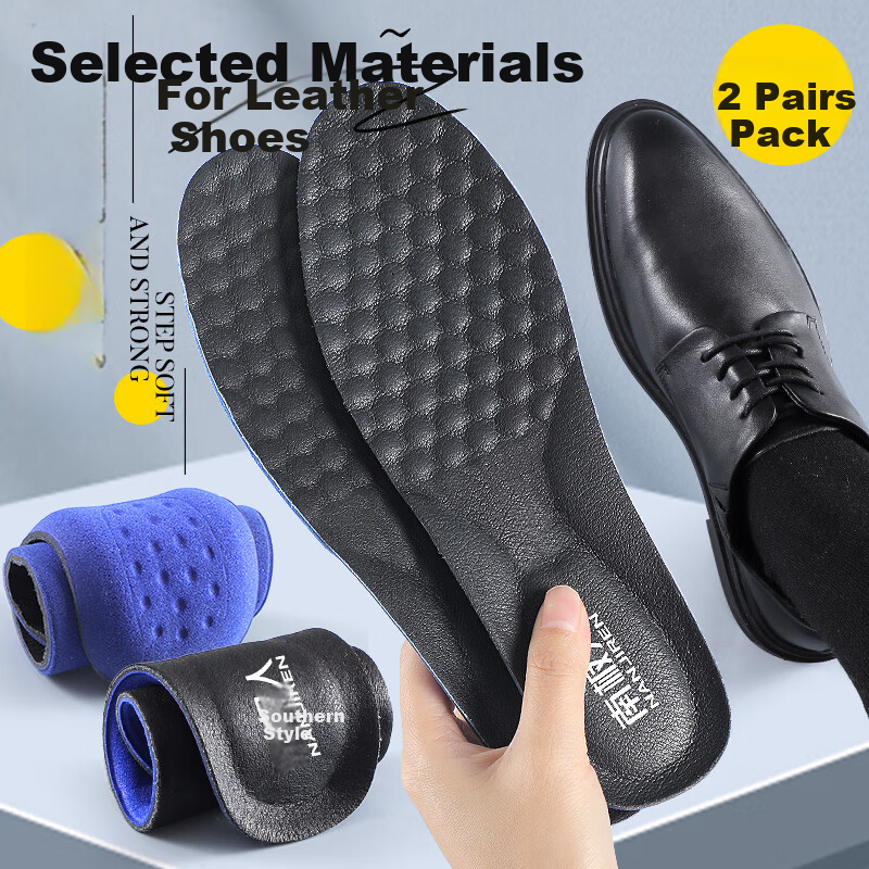 Nanjiren 2 Leather Shoes with Insoles for Men, Business Cowhide Breathable Sweat-Absorbing Shock-Absorbing Elastic Sports Shoes, Black, Size 43-44