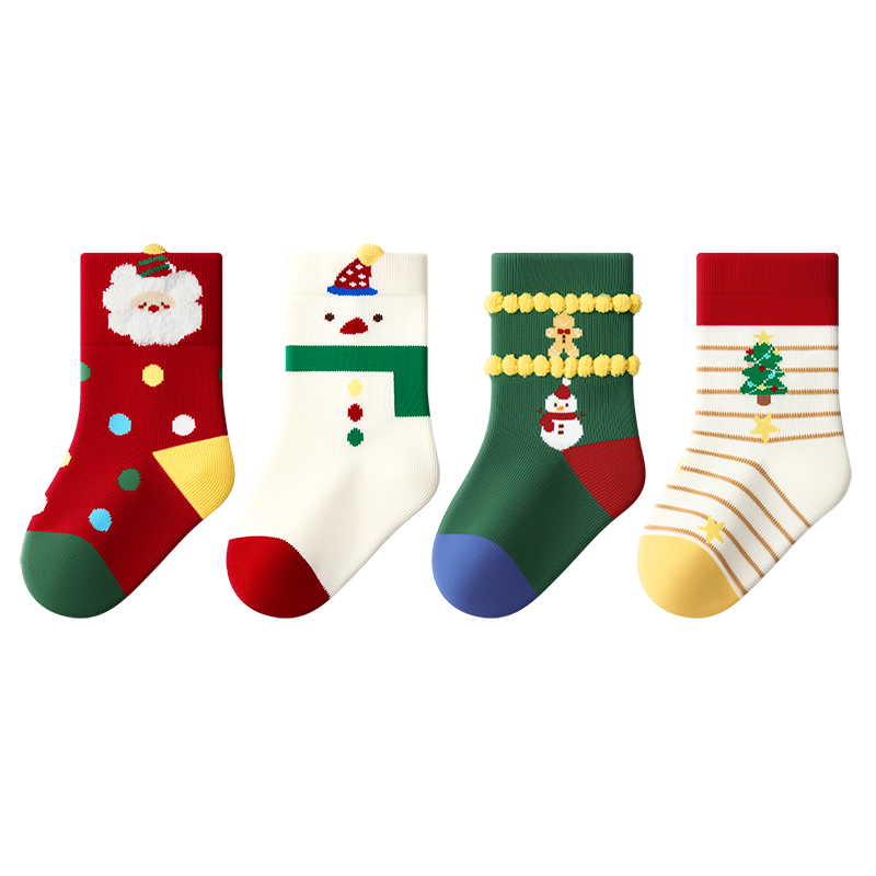 Baby Children's Christmas Socks Autumn and Winter Baby Socks Infant Loose Top Cotton Socks First Birthday Winter Warm Mid-Calf Socks New Year