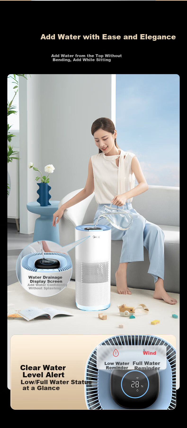 Midea [Xiaolanjing 700] Price Protection, 618 Non-Misting Air Humidifier, Purifies Home Bedroom, Large Capacity, Suitable for Pregnant Women And Infants, Nasal Allergy Relief, Quiet Operation, Sterilization, Birthday Gift, SZ-W50 18