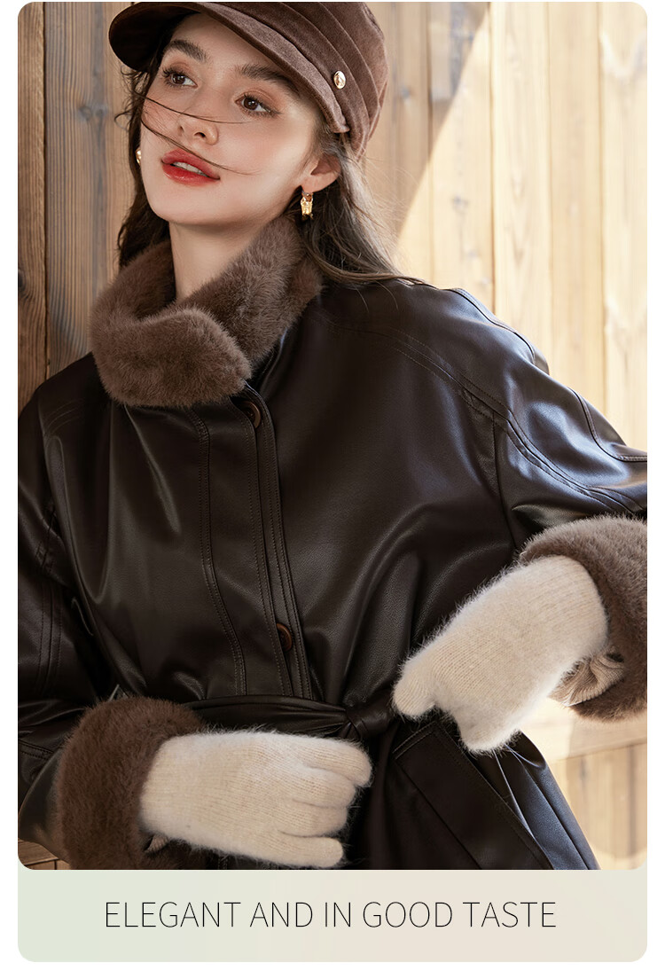 Bailuyu Faux Mink Fur Stand Collar Waist-Cinched Coat 25 Winter New Fashion High-End Mid-Length Women's Overcoat Coffee Color XL 10