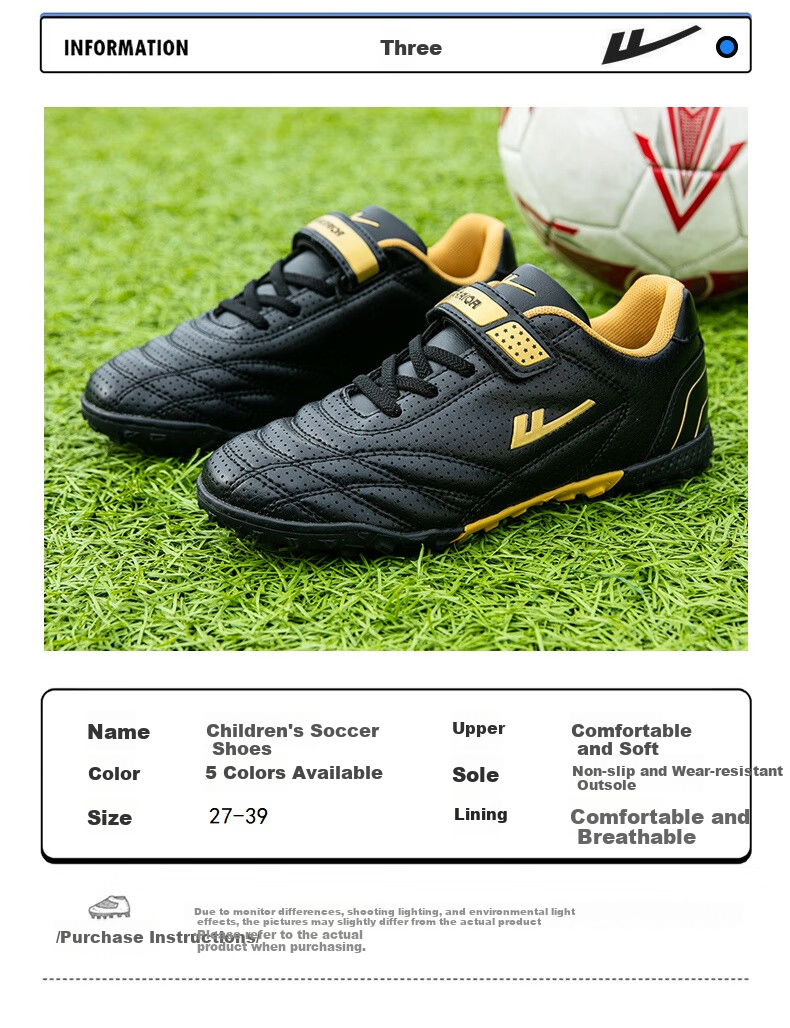 Huili Children's Soccer Shoes, TF Turf Studs with Velcro, for Boys And Girls of All Ages, Students, Model 685, Blue, Size 36 4