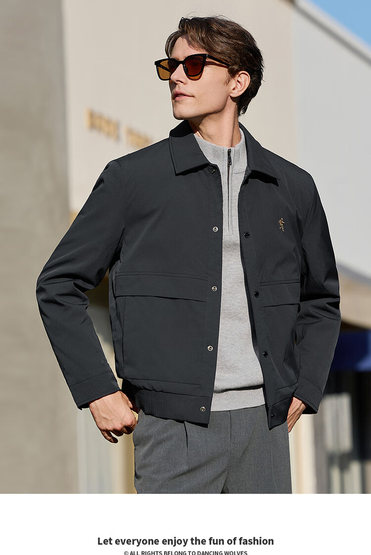 DANCING WOLVES [90% Duck Down + Graphene] Autumn Winter Lapel Workwear Men's Down Jacket 101 Navy Blue 190 1