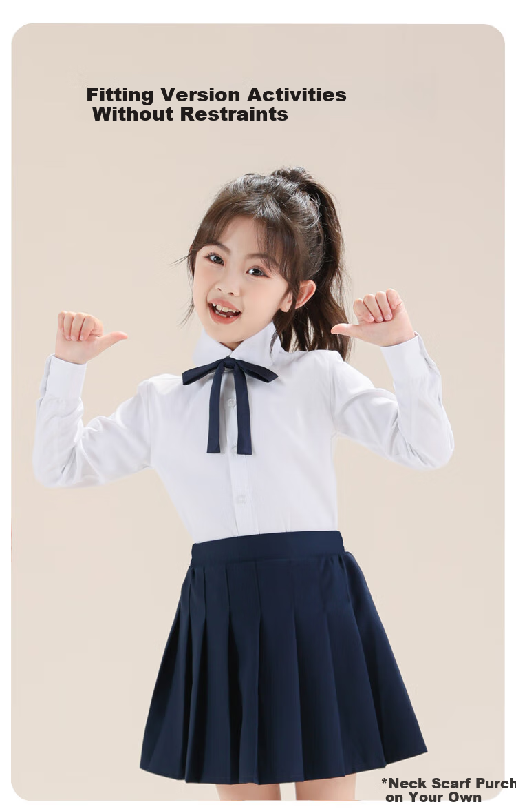 Yinuofang Girls' White Long-Sleeve Round Neck Shirt, Spring And Summer New Style, Student's Day Performance School Uniform, Children's Casual T-Shirt, Loose Fit 7