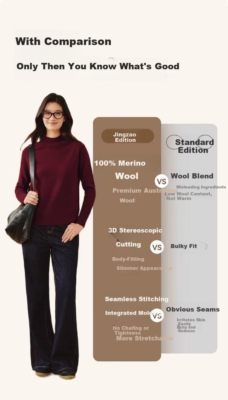 JD Original Women's Sweater, Fashionable Knitted Top, New Year Winter Pure Wool Pullover, Round Neck, Angola Red, Size L 20