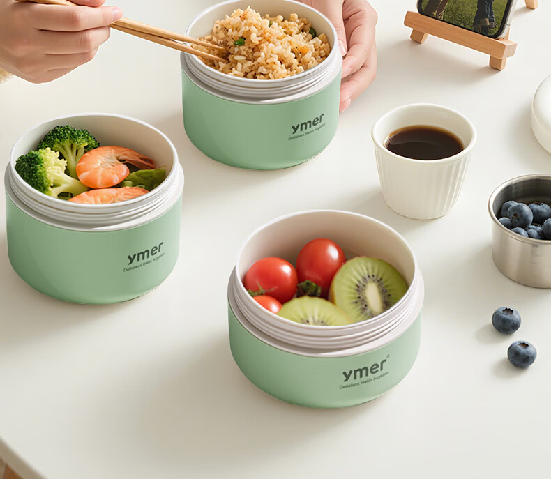 Ymer Insulated Lunch Box Microwaveable Ceramic Set Green 2-Pack (One Large, One Small) 25