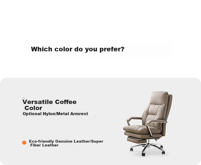 Guquan Ergonomic Office Chair, Genuine Leather Executive Chair, Reclining And Comfortable for Long Sitting, Boss Chair, Coffee Leather C570 13