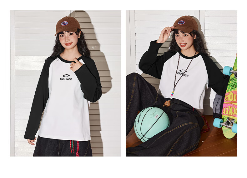 TonLion Pure Cotton Long Sleeve T-Shirt Women Spring Autumn New Loose Slim Fit Color Block Trendy Simple Base Shirt Female 4
