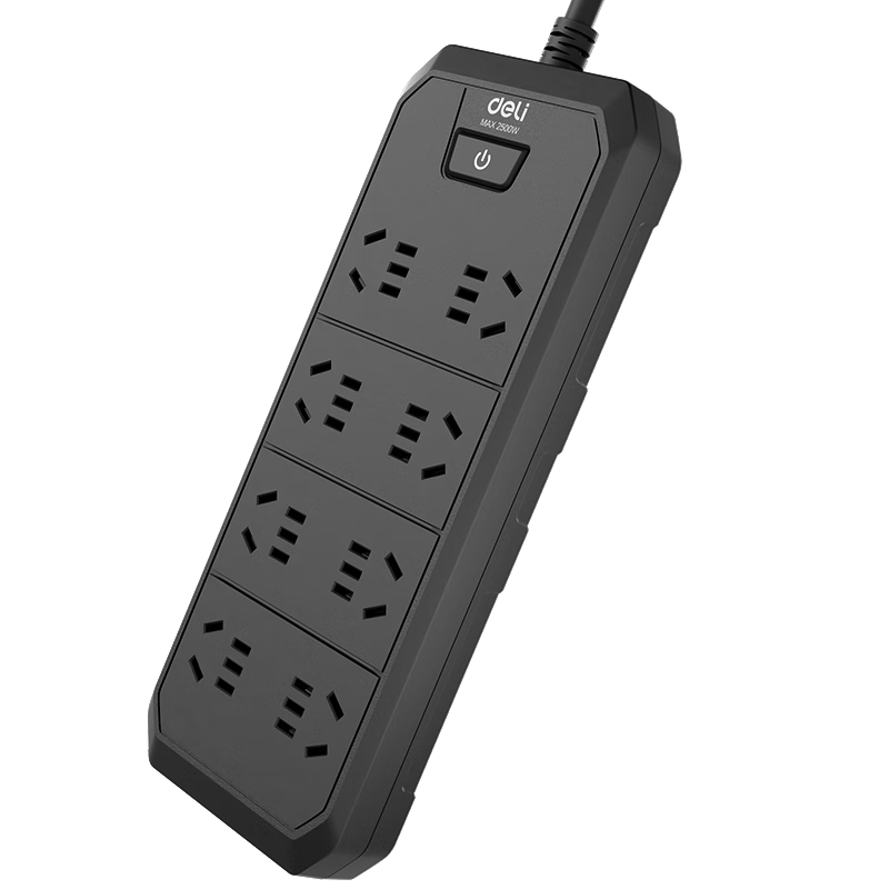 Deli 3C Certified National Standard Safe Socket/power Strip/extension Cord/terminal Block/power Bar/extension Cord Block, 8 Outlets, 3 Meters, Master Switch, Black, 18336(03)