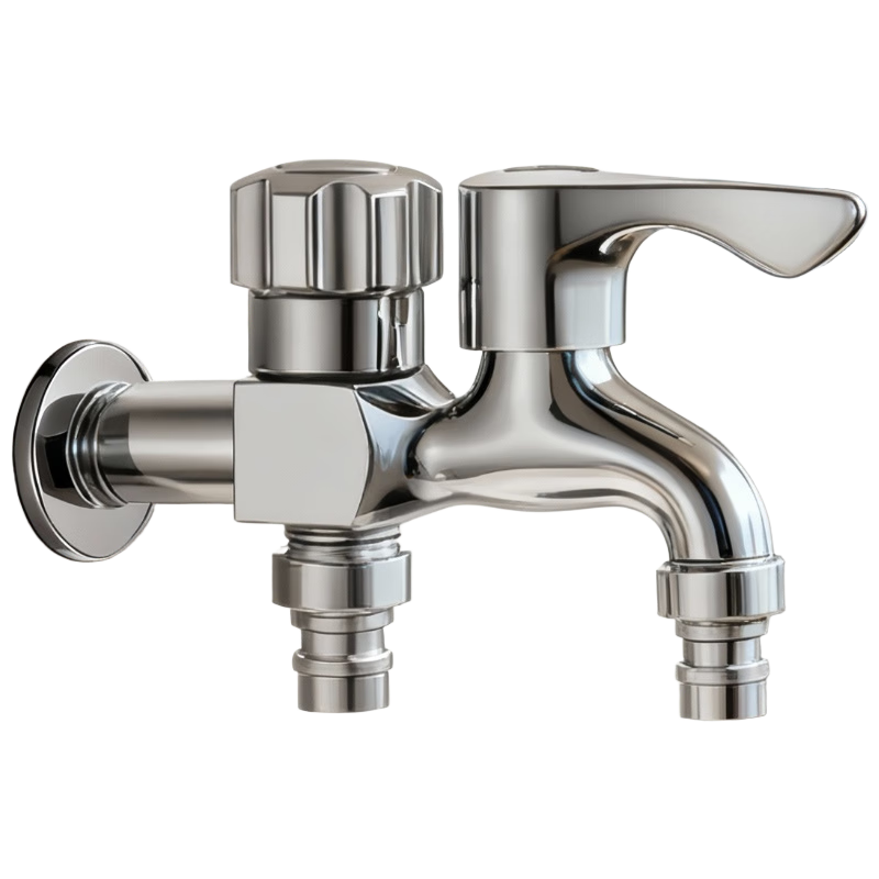 HSPA Washing Machine Faucet, One Inlet Two Outlets, Copper Material Double-Head Faucet, Single Cold Quick-Open 4-Point Spout, Universal 5112