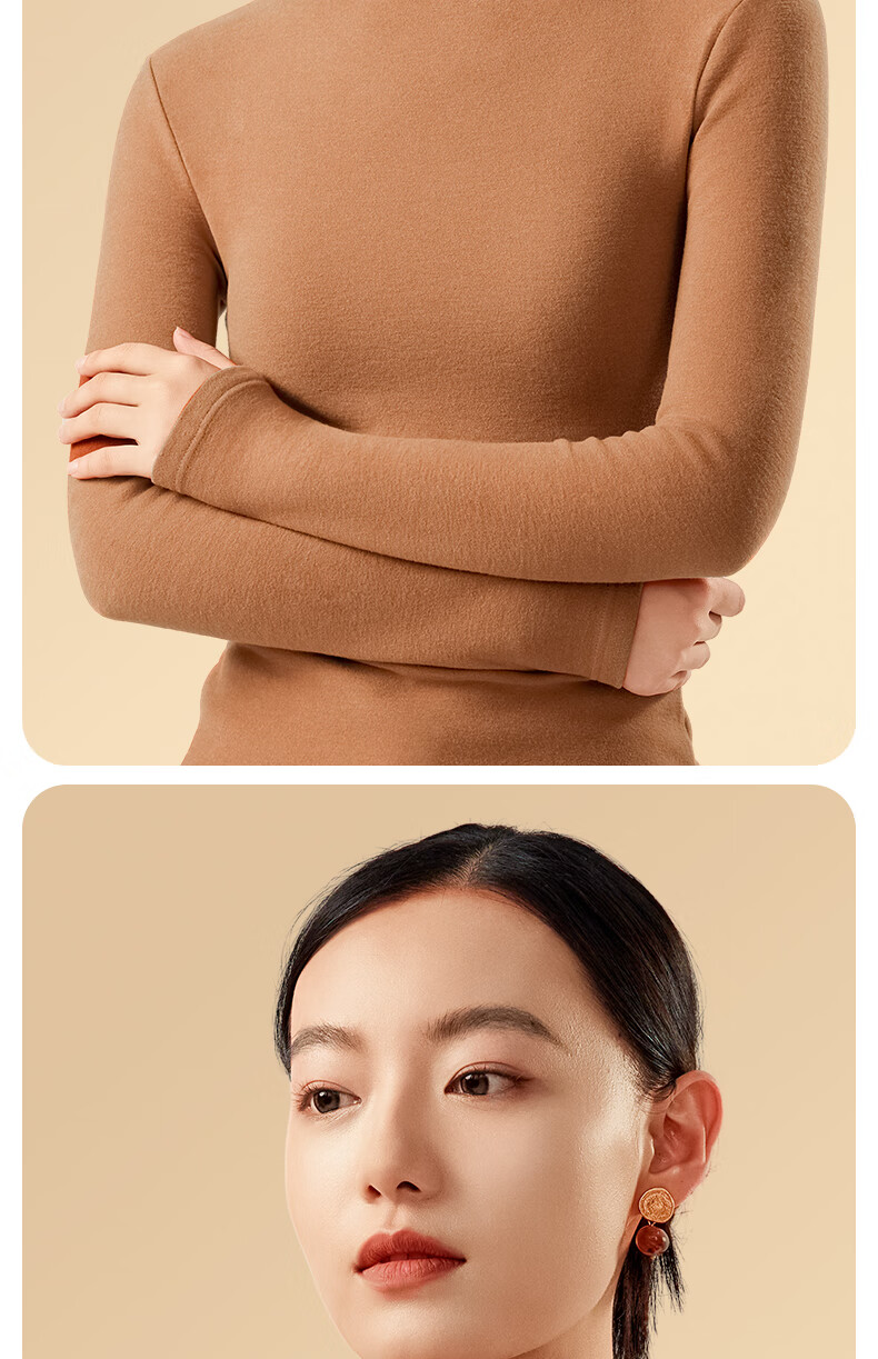 Jianyun [Three Seasons Warm] Wool and Silk Blend Half Turtleneck Thermal Underwear for Women, German Velvet Heating Autumn Top, Fleece-Lined Base Shirt 4
