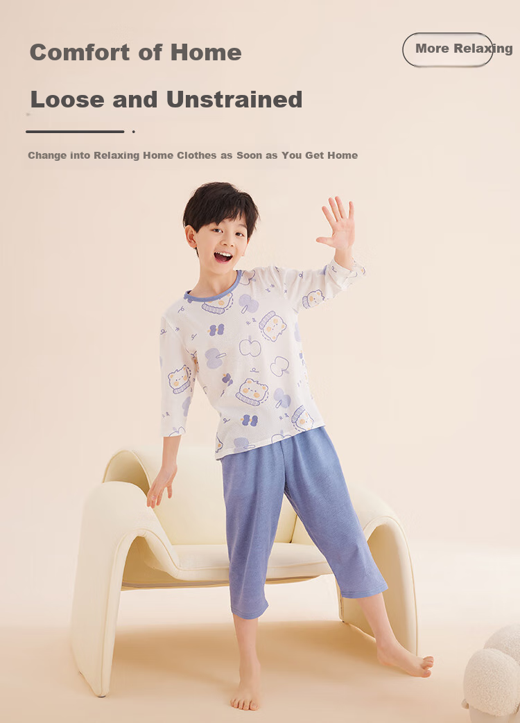 Hodo Kids Summer Thin Cotton A-Class Boys Girls Short Sleeve Pajama Set Loose Fit 231-3 140 8