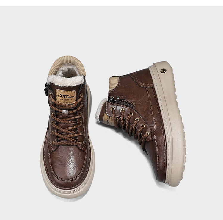 G.N.Shi Jia Men's Martin Boots 2025 Winter New Plush High-Top Shoes Thick Sole Height Increasing Warm Cotton Casual Shoes for Men 20