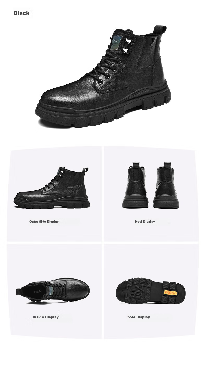 HLA Martin Boots, Men's Casual Shoes, Autumn And Winter Work Shoes for Men, HAAGZM4AB70567, Black with Fleece Lining, Size 41 16