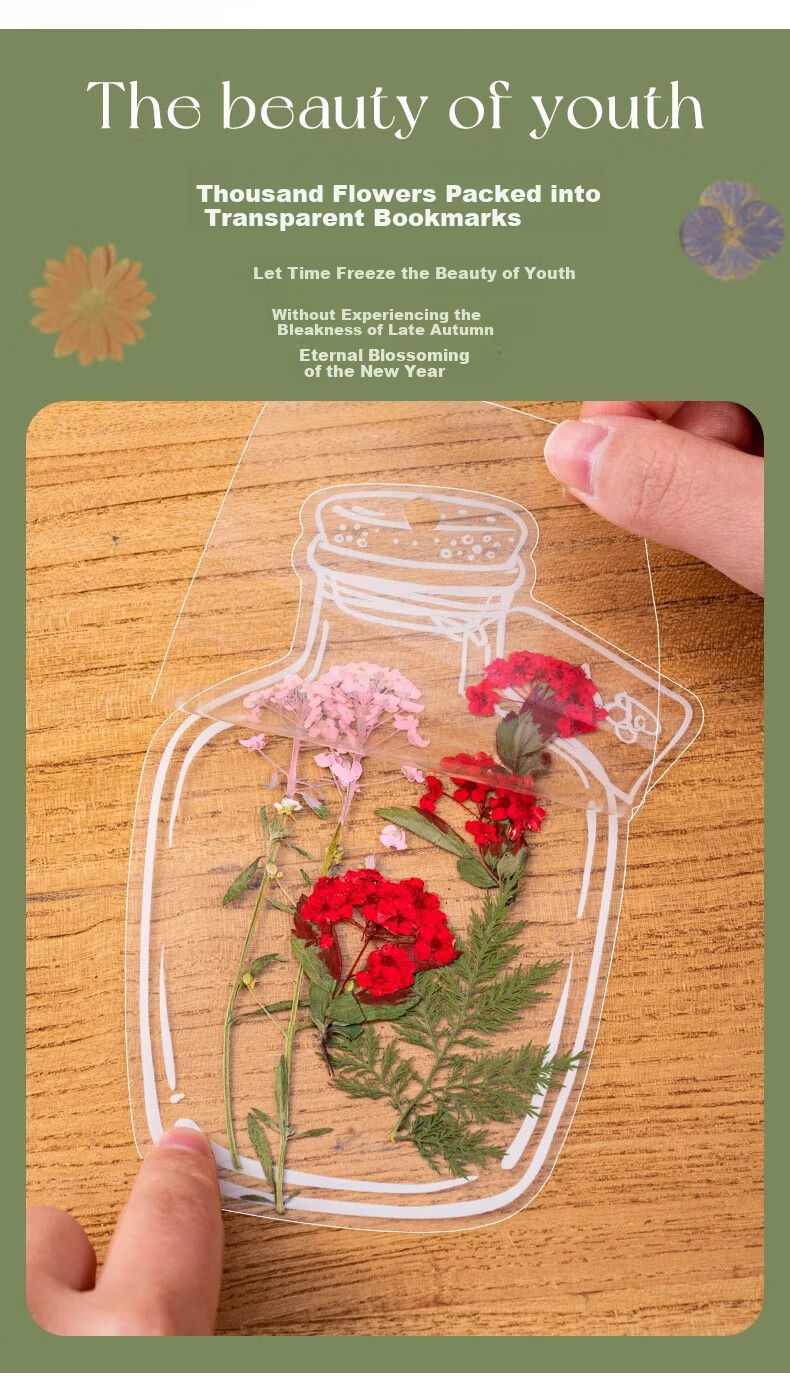 Jiamo [Popular Product], Transparent Dried Flower Bookmark DIY Craft Kit, Specimen PVC Laminating Film, Creative Plant Leaf Embossed Petals, Hanging Bottle Collection for Summer 3
