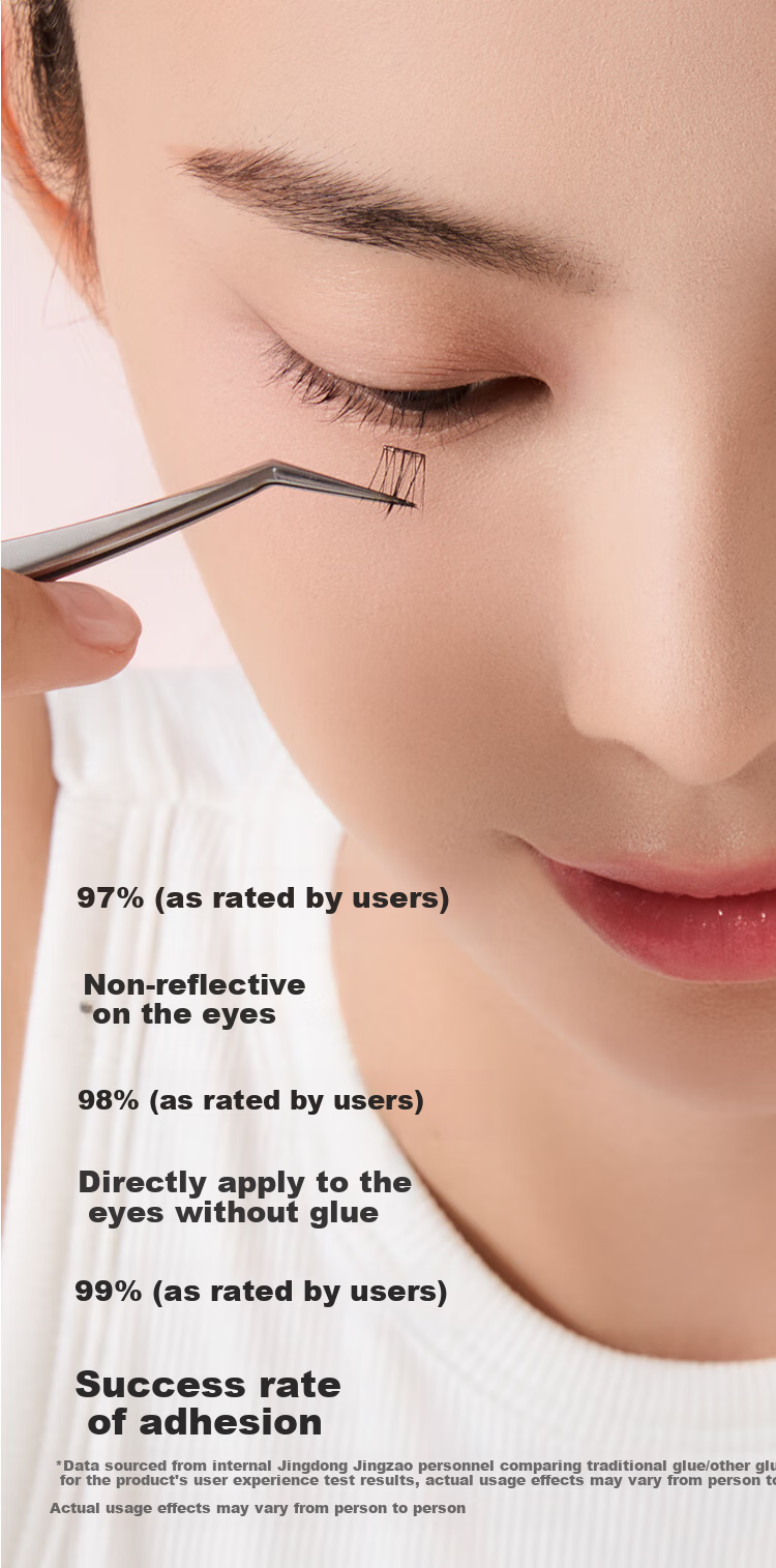 JD Original Tiancai Series Glue-Free False Eyelashes, Qianjin Yangwei Lashes, 100 Clusters, Natural-Looking Transparent Stems, Lazy Person's Three-In Series 7