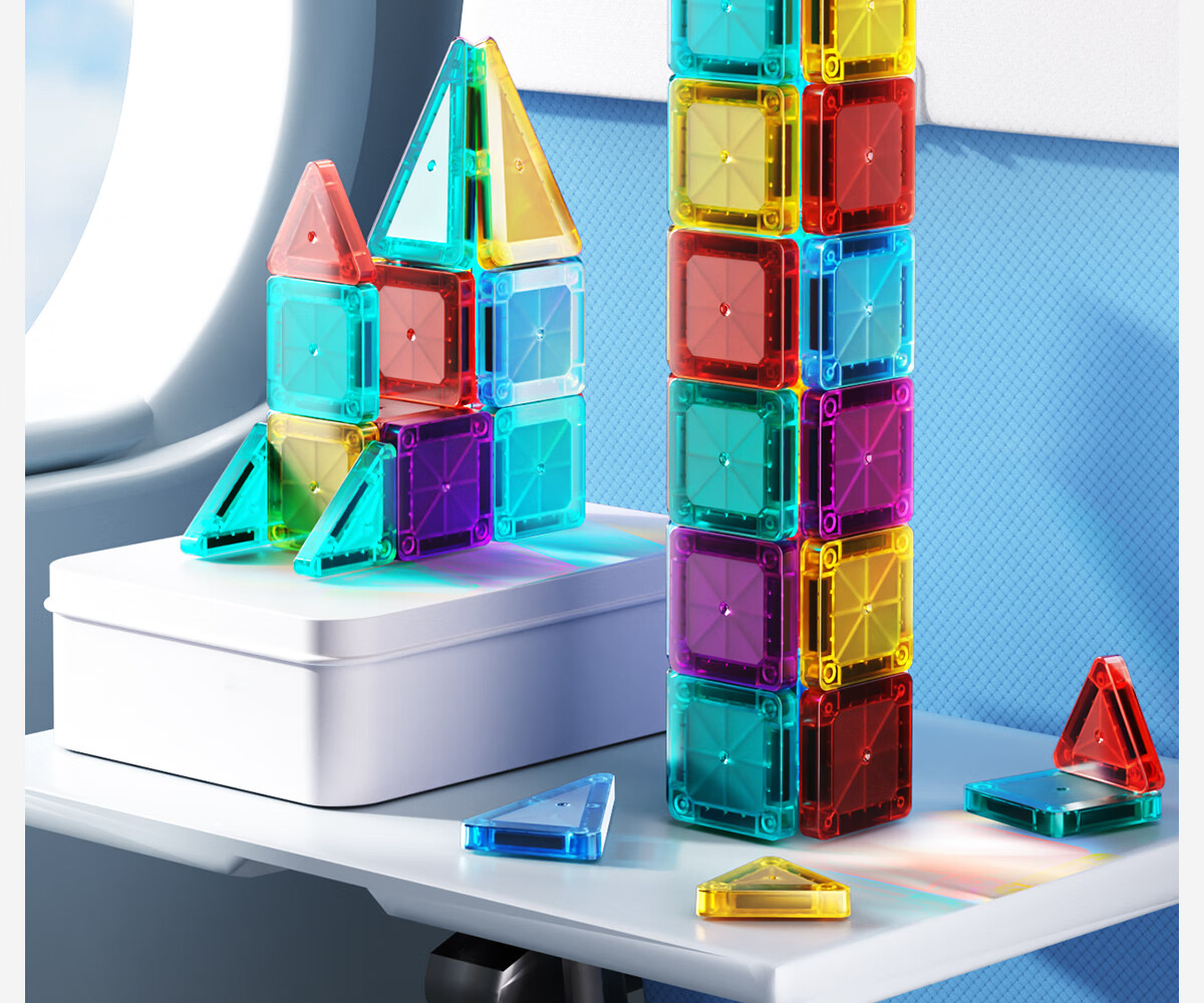 Xinge Diamond Surface Color Window Magnetic Tiles Children's Toy for Boys and Girls Ages 3-6 Magnetic Building Blocks Educational Birthday Gift 50 Pieces 16