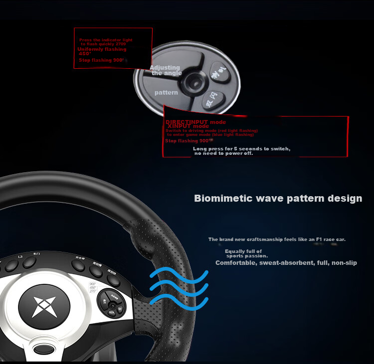 Keten D1 1080° Racing Wheel Game Steering Wheel Simulator Force Feedback Compatible with PC, Console, Euro Truck Simulator 2, and Chinese Touring 25