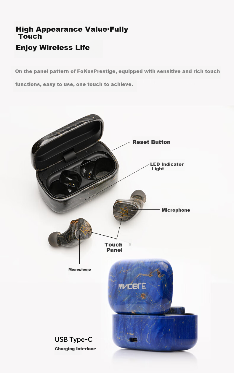 Nuodaiyinxiang /Noble Fokus Prestige True Wireless Bluetooth Earphones, Audiophile-Grade Hybrid Circuit, Long Battery Life, Bluetooth 5.2, In-Ear Headphones, Blue 4