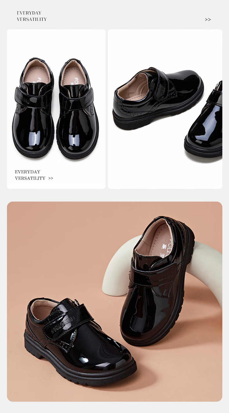 Follow Me Boys Leather Shoes Spring And Autumn Children's Soft-Soled Student Campus Performance Shoes Boys' Flats Black 32 8