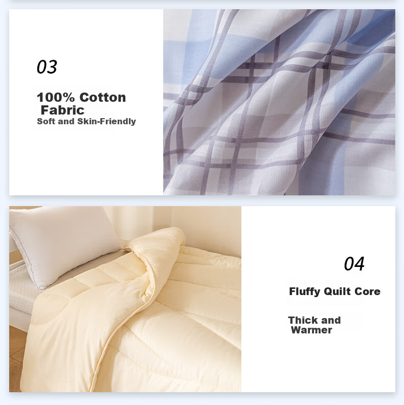Hengyuanxiang Class A Pure Cotton Dormitory Six-Piece Set (Three-Piece Set + Pillow Core + Quilt Core + Mattress Pad), Complete Set of Blue Plaid Bedding 12