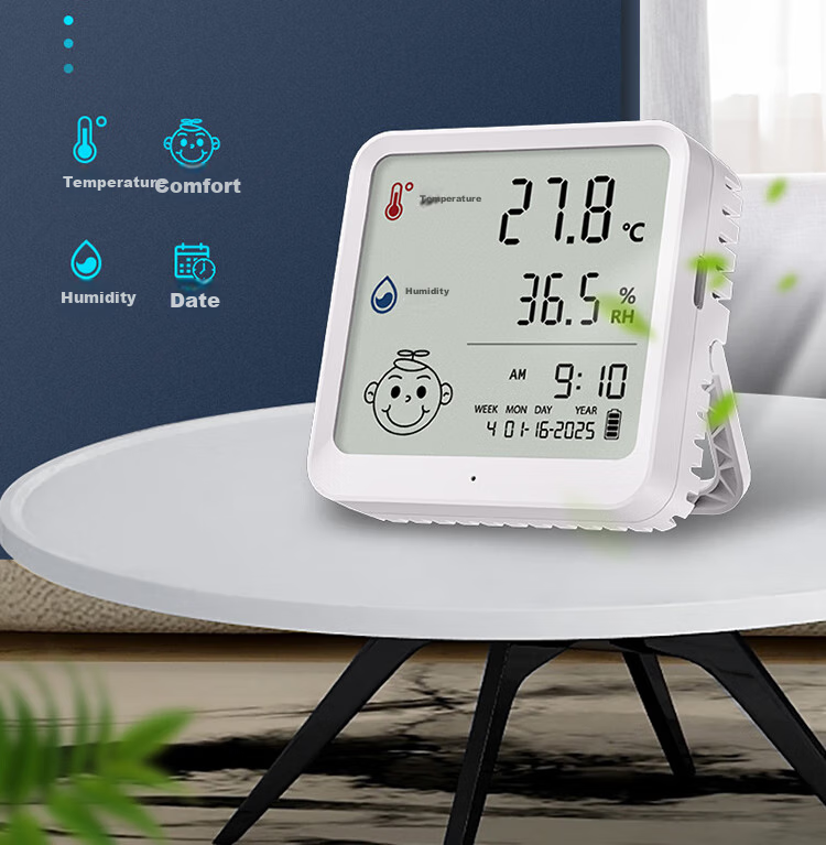 Aikesi Indoor Electronic Thermometer And Hygrometer, Home Use, High Precision, Large Screen, Wall-Mounted Or Freestanding, Dual-Use Clock, Digital Display Temperature And Humidity Meter, Green Model 3