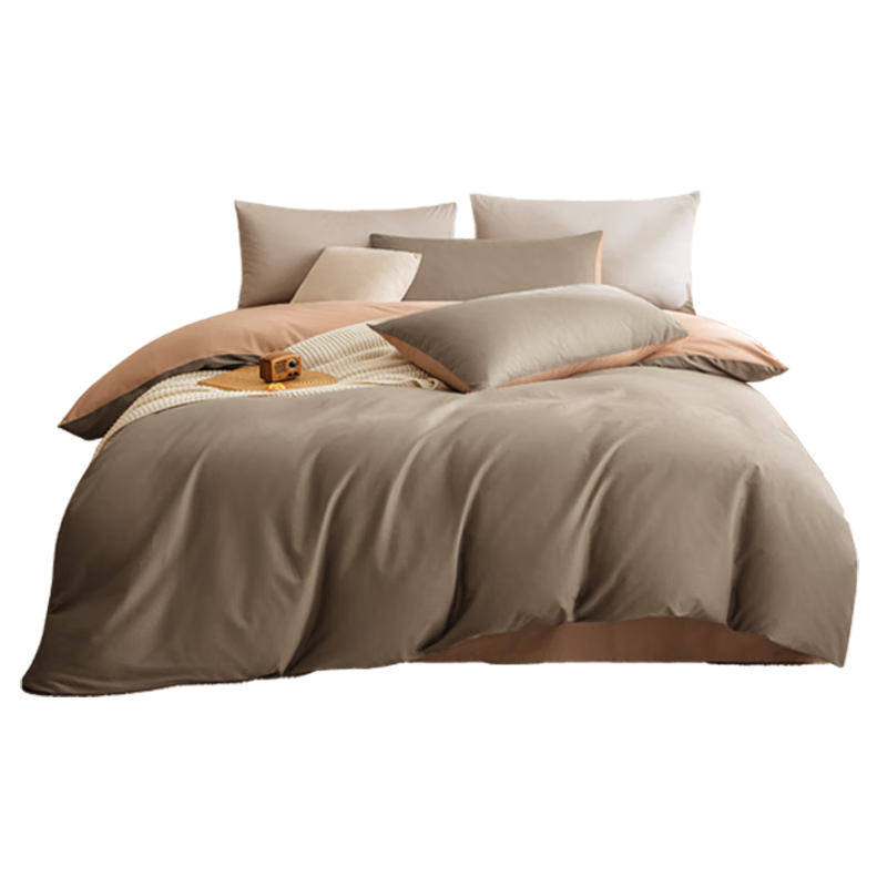JD Jingzao 100% Cotton Four-Piece Bedding Set Antibacterial All-Cotton Bed Sheet and Duvet Cover 220x240cm for 1.8/2.0m Bed Coffee Color