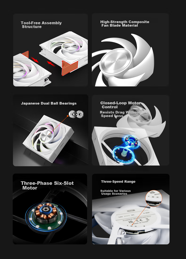 PCCOOLER Light Wing F7 X120 ARGB White, Jingye 12cm Case Fan, Wireless Building Block Connection/ARGB Lighting Sync/PWM Temperature Control Speed Adjustment/Dual Ball Bearing 2