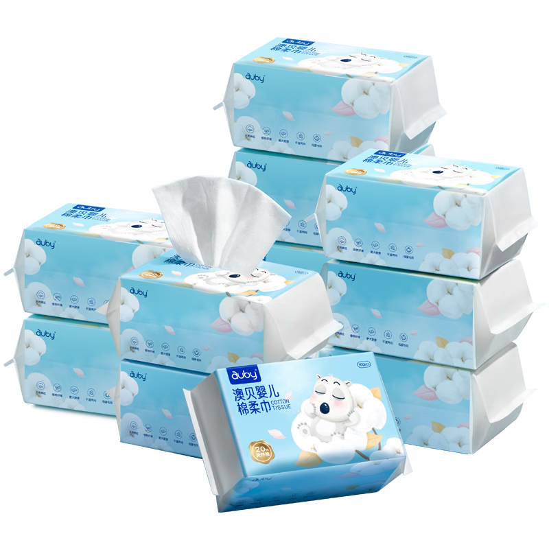 Auby Cotton Soft Wipes for Infants And Toddlers, Dry And Wet Use, Baby-Specific Newborn Gentle Paper Face Towels, Disposable, 100 Sheets * 12 Packs