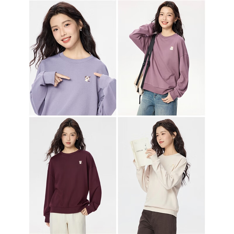 Giordano Women's Autumn Winter Embroidered Pullover Sweatshirt Loose Casual Crew Neck Top 05395781