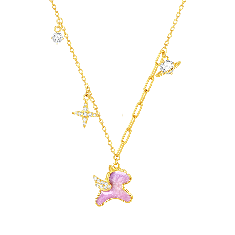 Chow Tai Seng Birthday Gift Flying Pony Zodiac Horse Necklace Pendant for Women Silver S925 Necklace Fluorescent Enamel Gift for Girlfriend