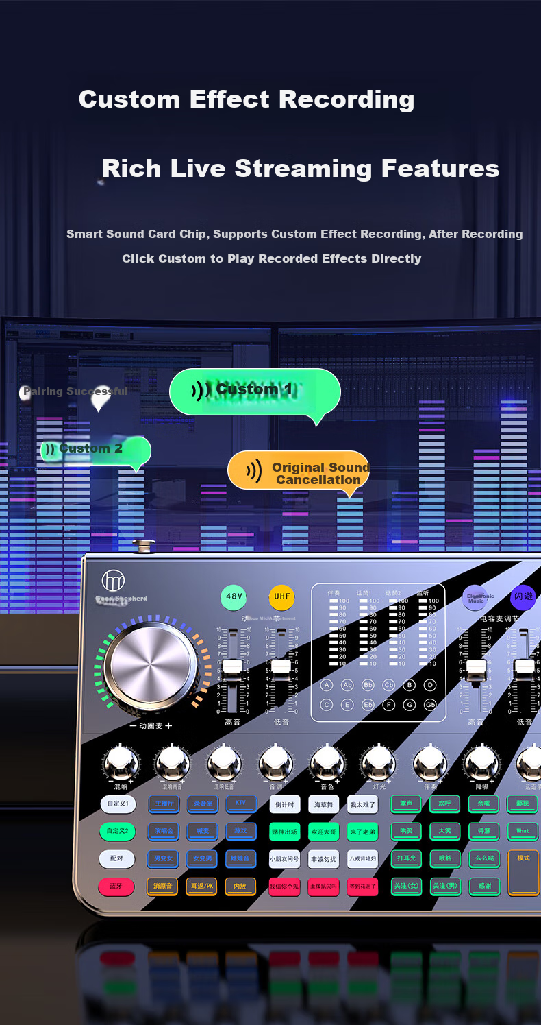 Haomuren Sound Card Live Streaming Equipment Complete Set All-In Machine for TikTok Singers, Recording, Mobile Phone-Specific Computer Professional External Mixer with Wireless Microphone for Karaoke 13